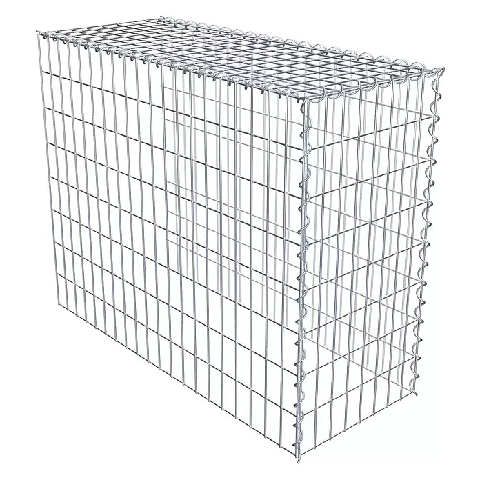 Gabiona Gabione Typ 4 - Zum Anbau in Länge & Höhe, 100 x 40 x 80 cm, Stahl, Maschenbreite: 50 mm, Maschenhöhe: 100 mm, Spirale - Rechteckiger Gabionenkorb aus silbernem verzinktem Drahtgeflecht mit Spiralverbindern an den Kanten.