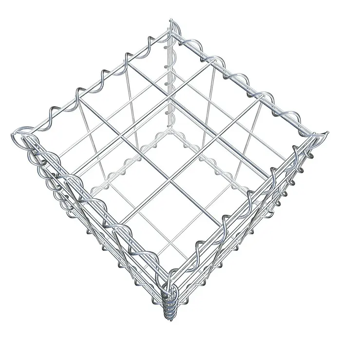 Gabiona Gabione - 30 x 30 x 30 cm, Metall, Maschenbreite: 100 mm, Maschenhöhe: 100 mm - Draufsicht auf eine Gabione, ein Drahtgitterkorb zur Befüllung mit Steinen oder anderen Materialien, ideal für Garten- und Landschaftsbau.