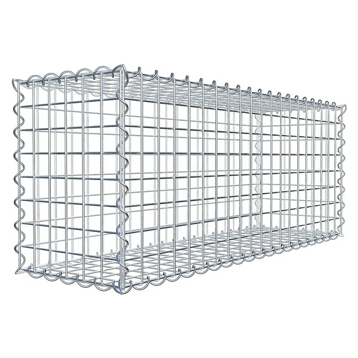 Gabiona Gabione - 100 x 30 x 40 cm, Metall, Maschenbreite: 50 mm, Maschenhöhe: 50 mm - Die Abbildung zeigt eine Gabione, einen Drahtkorb, der mit Steinen oder anderen Materialien gefüllt wird, um Stützmauern oder dekorative Elemente zu schaffen.