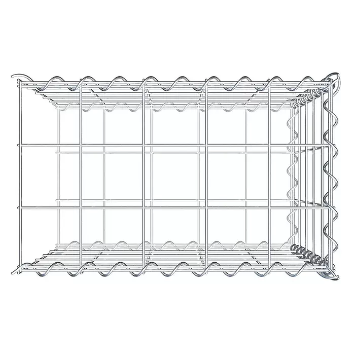 Gabiona Gabione Typ 2 - Zum Anbau in der Länge, 50 x 30 x 50 cm, Stahl, Maschenbreite: 100 mm, Maschenhöhe: 100 mm, Spirale - Gabionenkorb aus silbernem Metalldraht, leer und bereit zum Befüllen.