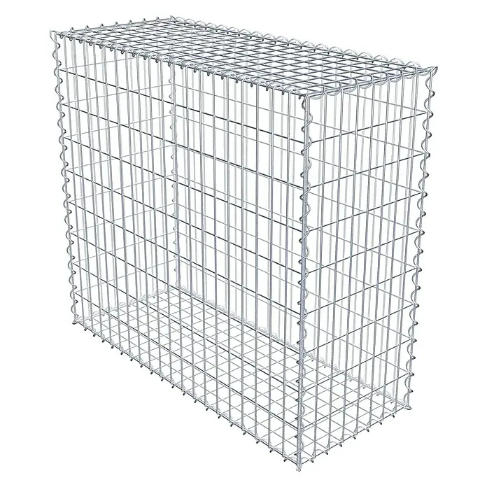 Gabiona Gabione - 100 x 40 x 90 cm, Metall, Maschenbreite: 50 mm, Maschenhöhe: 100 mm - Draufsicht auf einen Gabionenkorb aus verzinktem Drahtgeflecht für den Außenbereich. Er ist leer und bereit zur Befüllung.