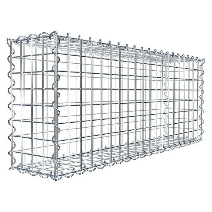 Gabiona Gabione - 100 x 20 x 40 cm, Metall, Maschenbreite: 50 mm, Maschenhöhe: 50 mm - Draufsicht auf eine leere Gabione aus verzinktem Drahtgeflecht, die sich ideal für Landschaftsbau und Erosionsschutz eignet.