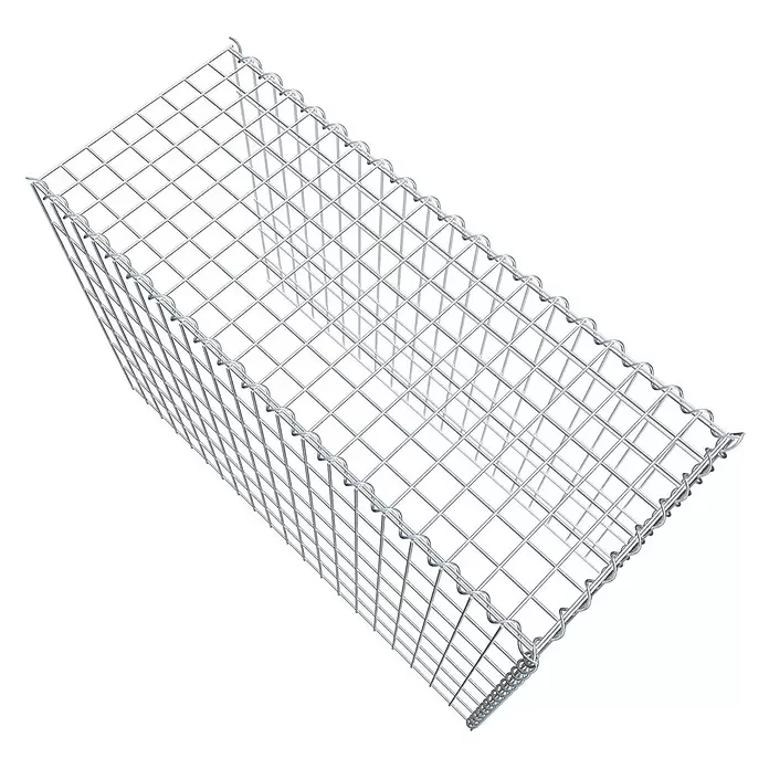 Gabiona Gabione Typ 4 - Zum Anbau in Länge & Höhe, 100 x 40 x 70 cm, Stahl, Maschenbreite: 50 mm, Maschenhöhe: 100 mm, Spirale - Leerer, rechteckiger Gabionenkorb aus verzinktem Silberdrahtgeflecht, bereit zum Befüllen.