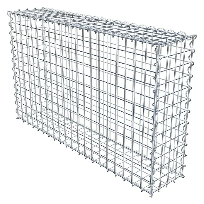 Gabiona Gabione - 100 x 20 x 60 cm, Metall, Maschenbreite: 50 mm, Maschenhöhe: 50 mm - Ansicht eines rechteckigen Gabionenkorbs aus verzinktem Drahtgeflecht, leer und bereit zur Befüllung.