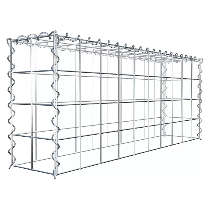 Gabiona Gabione Typ 3 - Zum Anbau in der Höhe, 100 x 20 x 40 cm, Stahl, Maschenbreite: 100 mm, Maschenhöhe: 100 mm, Spirale - Silberner verzinkter Gabionenkorb aus Metallgitter mit Spiralverbindern zum Befüllen mit Steinen.