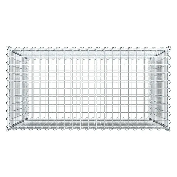Gabiona Gabione - 100 x 50 x 100 cm, Metall, Maschenbreite: 50 mm, Maschenhöhe: 50 mm - Draufsicht eines leeren Gabionenkorbs aus verzinktem Stahldraht mit rechteckiger Form und quadratischem Gittermuster.