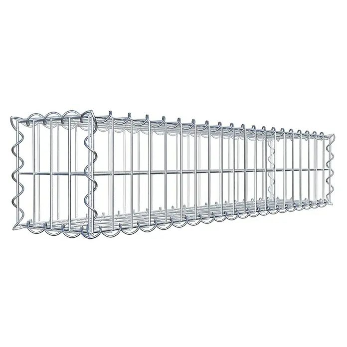 Gabiona Gabione - 100 x 20 x 20 cm, Metall, Maschenbreite: 50 mm, Maschenhöhe: 100 mm - Eine dreidimensionale Darstellung eines Gabionenkorbs aus verzinktem Draht, ideal für den Einsatz im Garten- und Landschaftsbau.