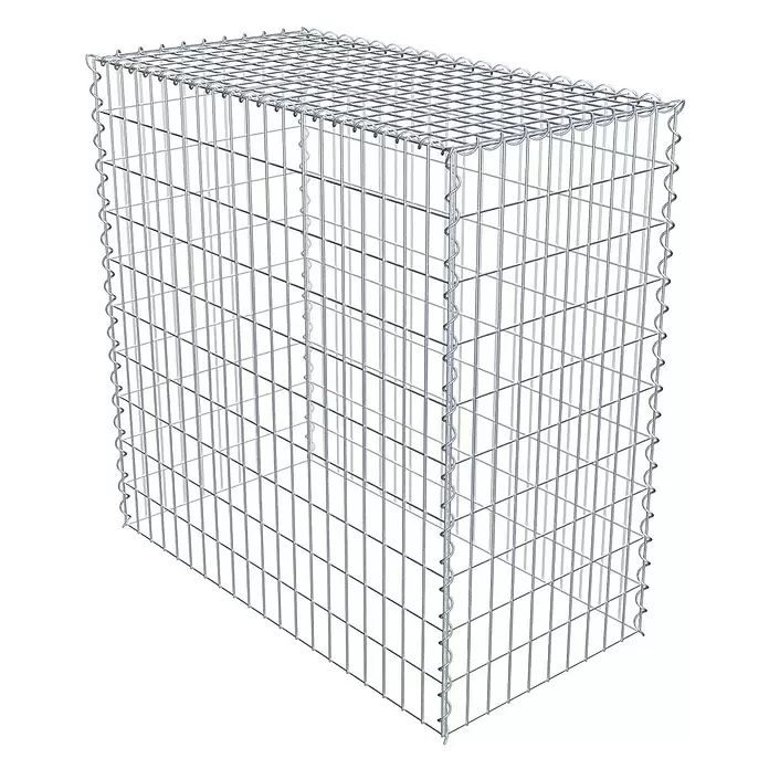 Gabiona Gabione Typ 3 - Zum Anbau in der Höhe, 100 x 50 x 100 cm, Stahl, Maschenbreite: 50 mm, Maschenhöhe: 100 mm, Spirale - Leerer Gabionenkorb aus silbernem Drahtgeflecht für Garten- und Landschaftsbau.