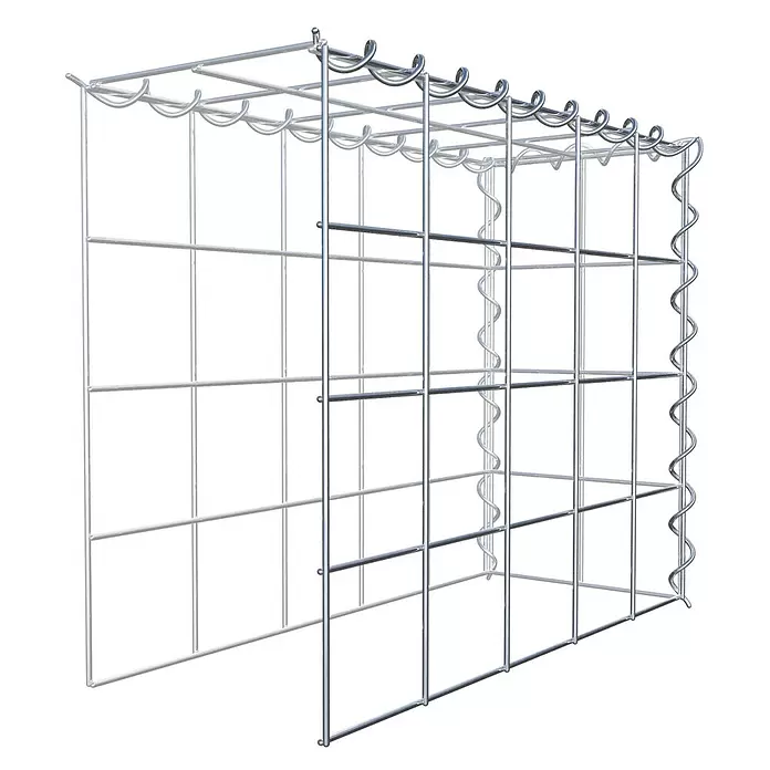 Gabiona Gabione Typ 4 - Zum Anbau in Länge & Höhe, 50 x 20 x 40 cm, Stahl, Maschenbreite: 100 mm, Maschenhöhe: 100 mm, Spirale - Silberfarbene Metallgitterstruktur mit geschwungenen oberen und seitlichen Verbindungsstücken.