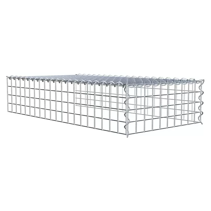 Gabiona Gabione Typ 4 - Zum Anbau in Länge & Höhe, 100 x 50 x 20 cm, Stahl, Maschenbreite: 50 mm, Maschenhöhe: 50 mm, Spirale - Gabionenkorb aus verzinktem Metall, rechteckige Gitterstruktur für Stützmauern oder Landschaftsgestaltung.