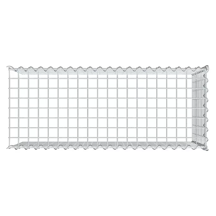 Gabiona Gabione Typ 4 - Zum Anbau in Länge & Höhe, 100 x 40 x 50 cm, Stahl, Maschenbreite: 50 mm, Maschenhöhe: 50 mm, Spirale - Leerer, rechteckiger Gabionenkorb aus silbernem Drahtgeflecht.