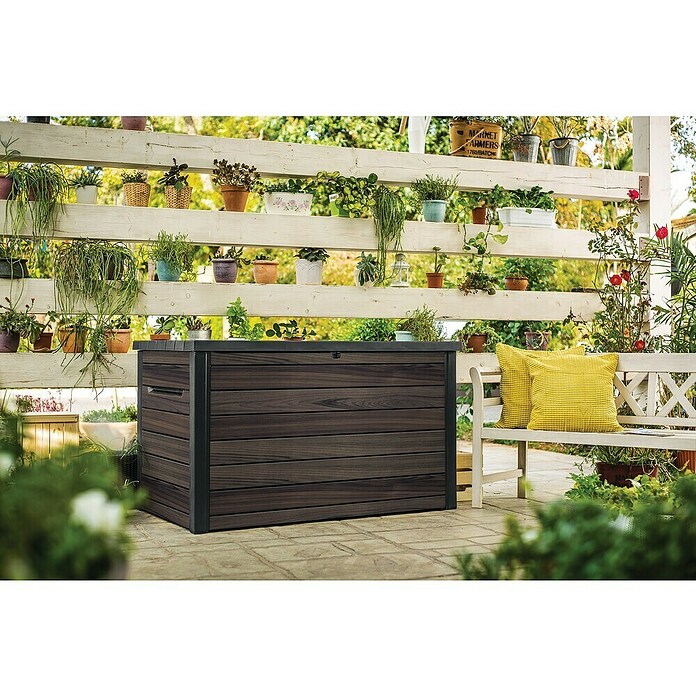Keter Kussenbox Signature 870L (l x b x h: 147 x 83 x 86 cm, Kunststof, Rosewood) | BAUHAUS