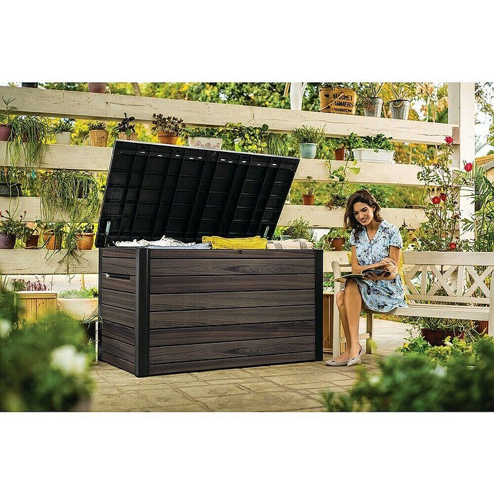 Keter Kussenbox Signature 870L (l x b x h: 147 x 83 x 86 cm, Kunststof, Rosewood) | BAUHAUS