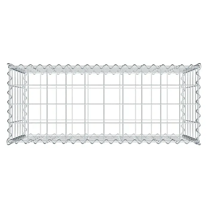 Gabiona Gabione100 x 40 x 60 cm, Metall, Maschenbreite: 100 mm, Maschenhöhe: 100 mm - Nahaufnahme eines Gabionenkorbes, der aus Drahtgitter gefertigt ist, ideal für den Gartenbau oder zur dekorativen Gestaltung im Außenbereich.