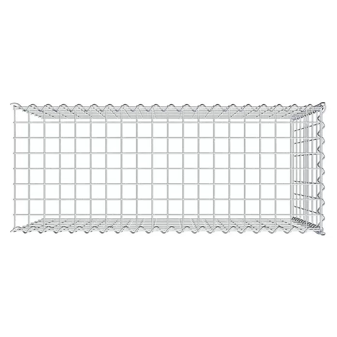 Gabiona Gabione Typ 4 - Zum Anbau in Länge & Höhe, 100 x 40 x 70 cm, Stahl, Maschenbreite: 50 mm, Maschenhöhe: 100 mm, Spirale - Leerer rechteckiger Gabionenkorb aus silbernem Metallgeflecht.