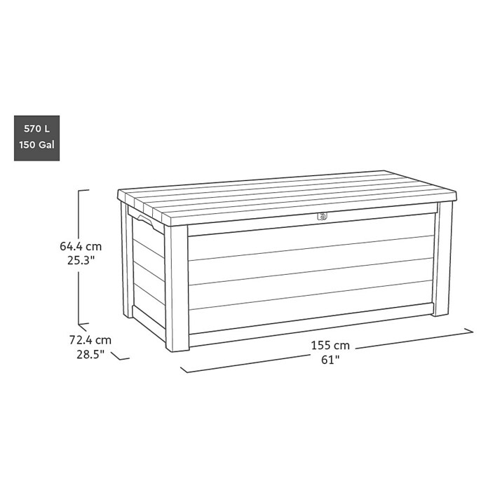 Keter Kussenbox Eastwood (l x b x h: 155 x 72,4 x 64,4 cm, Kunststof, Antraciet) | BAUHAUS
