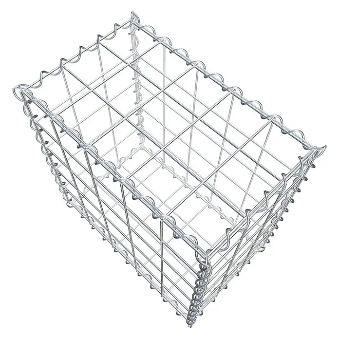 Gabiona Gabione - 50 x 30 x 50 cm, Metall, Maschenbreite: 100 mm, Maschenhöhe: 100 mm - Draufsicht auf einen Gabionenkorb aus verzinktem Drahtgitter. Der Gabionenkorb ist leer und zeigt die Struktur des Drahtgitters.