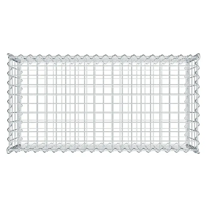 Gabiona Gabione - 100 x 50 x 40 cm, Metall, Maschenbreite: 50 mm, Maschenhöhe: 100 mm - Produktabbildung eines rechteckigen Gabionenkorbs aus verzinktem Drahtgeflecht, ideal für Gartenbau und Landschaftsgestaltung.