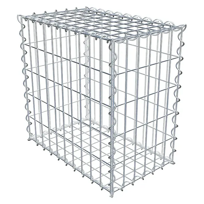 Gabiona Gabione - 50 x 30 x 50 cm, Metall, Maschenbreite: 50 mm, Maschenhöhe: 100 mm - Draufsicht auf einen leeren Gabionenkorb aus verzinktem Draht, ideal für Garten- und Landschaftsbau.\n