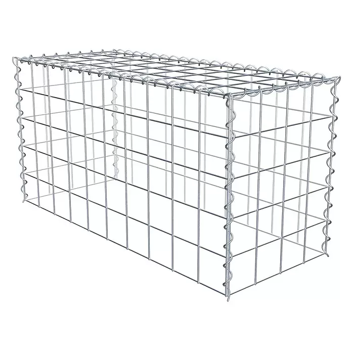 Gabiona Gabione Typ 3 - Zum Anbau in der Höhe, 100 x 40 x 50 cm, Stahl, Maschenbreite: 100 mm, Maschenhöhe: 100 mm, Spirale - Leerer, rechteckiger Gabionenkorb aus silbernem Metalldraht, bereit zum Befüllen.