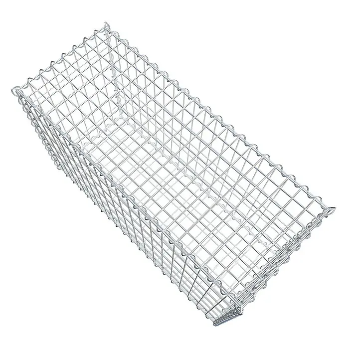 Gabiona Gabione - 100 x 40 x 60 cm, Metall, Maschenbreite: 50 mm, Maschenhöhe: 100 mm - Draufsicht auf eine leere Gabione aus verzinktem Drahtgeflecht. Sie ist rechteckig und stabil für Steine oder Erdreich.