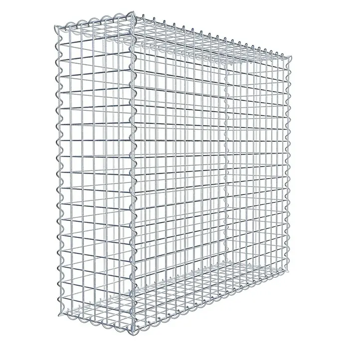 Gabiona Gabione - 100 x 30 x 90 cm, Metall, Maschenbreite: 50 mm, Maschenhöhe: 50 mm - Ein detailliertes Bild eines Gabionenkorbs, ideal für Landschaftsbau und Erosionsschutz. Die stabile Drahtkonstruktion ist gut erkennbar.