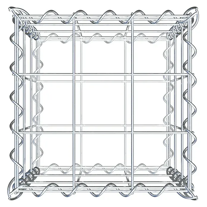 Gabiona Gabione - 30 x 30 x 30 cm, Metall, Maschenbreite: 100 mm, Maschenhöhe: 100 mm - Ansicht eines Gabionenkorbs aus Draht. Der Gabionenkorb ist leer und aus Draht gefertigt, was einen modernen und industriellen Stil verleiht.