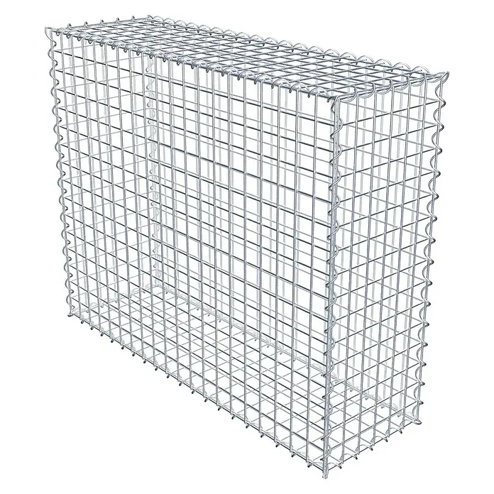 Gabiona Gabione - 100 x 30 x 80 cm, Metall, Maschenbreite: 50 mm, Maschenhöhe: 50 mm - Das Bild zeigt einen leeren Gabionenkorb aus verzinktem Drahtgeflecht, der für den Garten- und Landschaftsbau geeignet ist.