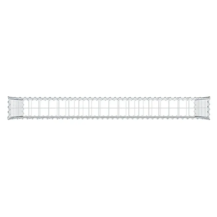 Gabiona Gabione - 200 x 20 x 100 cm, Metall, Maschenbreite: 100 mm, Maschenhöhe: 100 mm - Draufsicht auf eine längliche, rechteckige Gabione aus verzinktem Drahtgeflecht, ideal für Gartenbau und Landschaftsgestaltung.