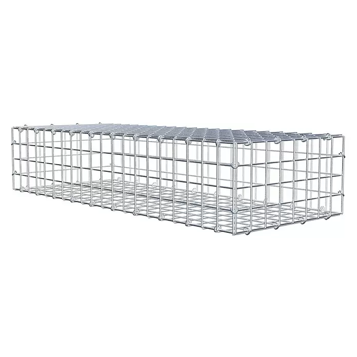 Gabiona Gabione - 100 x 40 x 20 cm, Stahl, Maschenbreite: 50 mm, Maschenhöhe: 50 mm, C-Ring - Leerer rechteckiger Gabionenkorb aus silbernem Drahtgeflecht.