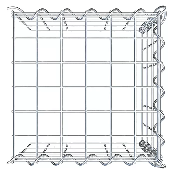 Gabiona Gabione Typ 4 - Zum Anbau in Länge & Höhe, 30 x 30 x 30 cm, Stahl, Maschenbreite: 50 mm, Maschenhöhe: 100 mm, Spirale - Silberner, verzinkter Metallgitter-Gabionenkorb für den Bau.
