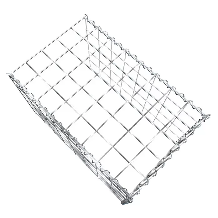 Gabiona Gabione Typ 4 - Zum Anbau in Länge & Höhe, 80 x 50 x 50 cm, Stahl, Maschenbreite: 100 mm, Maschenhöhe: 100 mm, Spirale - Metalldraht-Gabionenkorb, rechteckig, aus erhöhter Perspektive.
