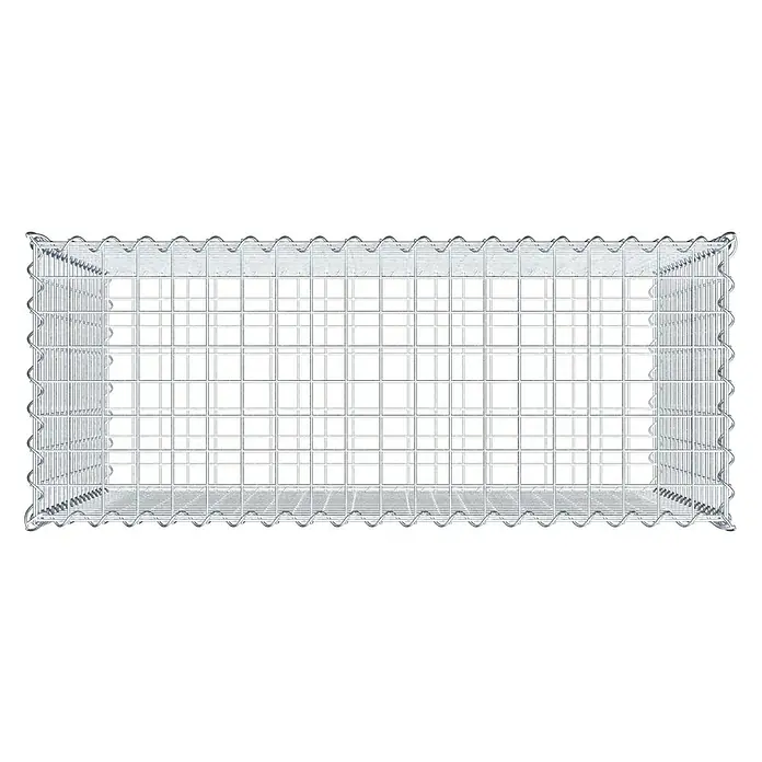 Gabiona Gabione - 100 x 40 x 80 cm, Metall, Maschenbreite: 50 mm, Maschenhöhe: 50 mm - Das Bild zeigt einen Gabionenkorb aus verzinktem Drahtgeflecht, der als Stützmauer oder dekoratives Element im Garten verwendet werden kann.