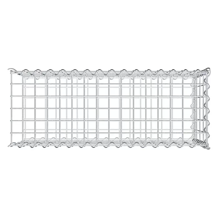 Gabiona Gabione Typ 2 - Zum Anbau in der Länge, 80 x 30 x 40 cm, Stahl, Maschenbreite: 50 mm, Maschenhöhe: 100 mm, Spirale - Leerer, rechteckiger Gabionenkorb aus silbernem verzinktem Drahtgeflecht.