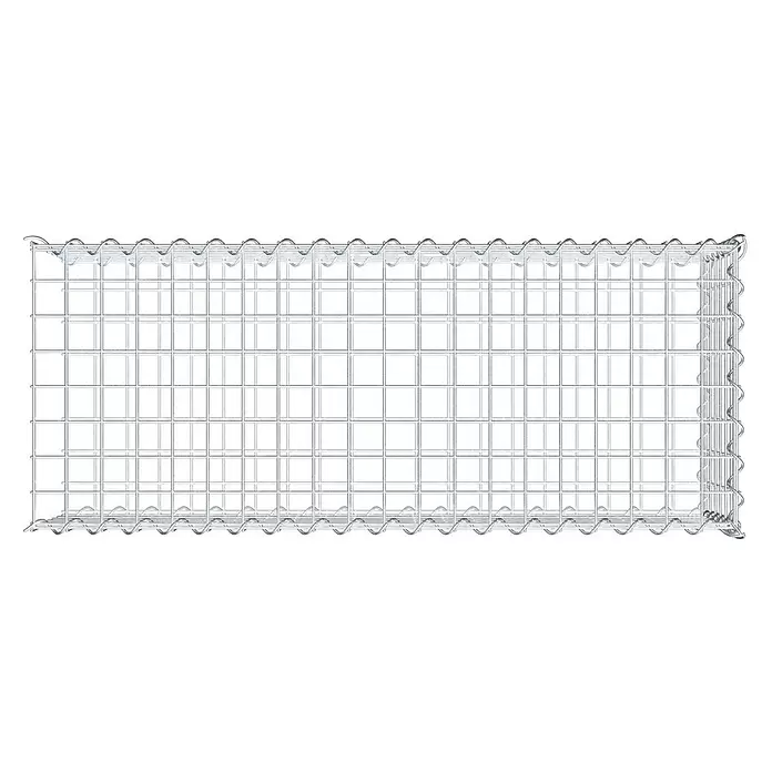 Gabiona Gabione Typ 2 - Zum Anbau in der Länge, 100 x 40 x 30 cm, Stahl, Maschenbreite: 50 mm, Maschenhöhe: 50 mm, Spirale - Rechteckiger Gabionenkorb aus silbernem Drahtgeflecht.