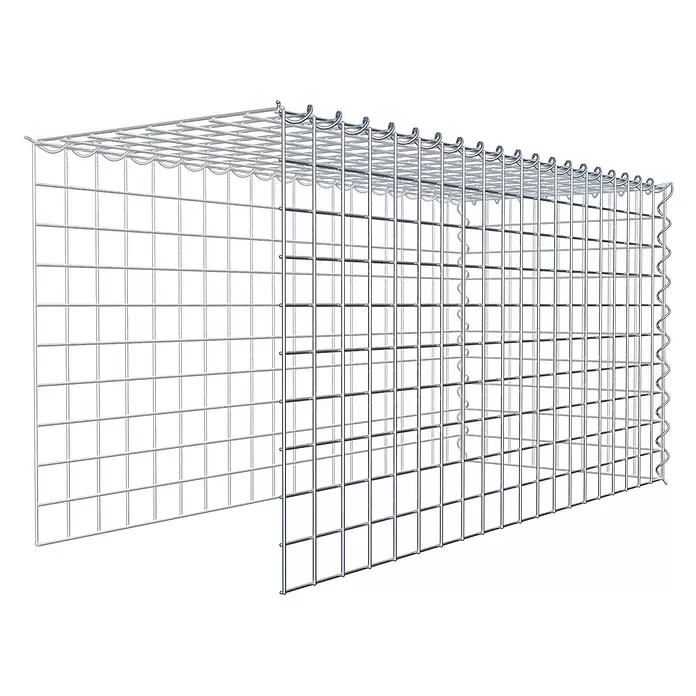 Gabiona Gabione Typ 4 - Zum Anbau in Länge & Höhe, 100 x 40 x 50 cm, Stahl, Maschenbreite: 50 mm, Maschenhöhe: 50 mm, Spirale - Rechteckiger Gabionenkorb aus silbernem verzinktem Stahldrahtgeflecht.