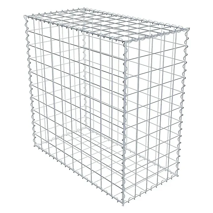 Gabiona Gabione100 x 50 x 100 cm, Metall, Maschenbreite: 100 mm, Maschenhöhe: 100 mm - Nahaufnahme eines Gabionenkorbs aus Drahtgeflecht, der Stabilität und modernes Design für Garten- und Landschaftsbau bietet.