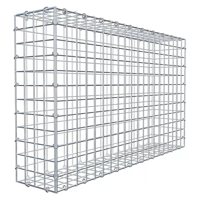 Gabiona Gabione - 100 x 20 x 60 cm, Stahl, Maschenbreite: 50 mm, Maschenhöhe: 50 mm, C-Ring - Leerer Gabionenkorb aus silbernem Metallgitter, bereit zur Befüllung.