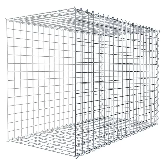 Gabiona Gabione Typ 2 - Zum Anbau in der Länge, 100 x 50 x 70 cm, Stahl, Maschenbreite: 50 mm, Maschenhöhe: 50 mm, Spirale - Rechteckiger Gabionenkorb aus silberfarbenem Drahtgitter.