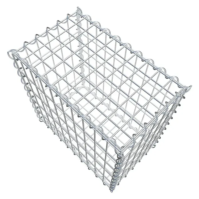 Gabiona Gabione - 50 x 30 x 50 cm, Metall, Maschenbreite: 50 mm, Maschenhöhe: 100 mm - Bild eines Gabionenkorbs aus Drahtgeflecht, der für Steinfüllungen im Garten- und Landschaftsbau verwendet wird.