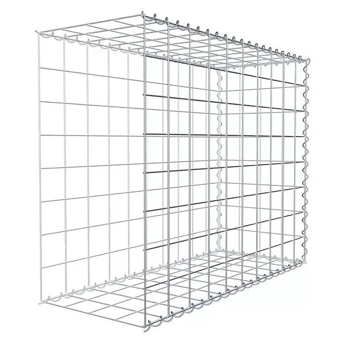 Gabiona Gabione Typ 2 - Zum Anbau in der Länge, 100 x 40 x 80 cm, Stahl, Maschenbreite: 100 mm, Maschenhöhe: 100 mm, Spirale - Leerer Gabionenkorb aus silbernem Drahtgeflecht.