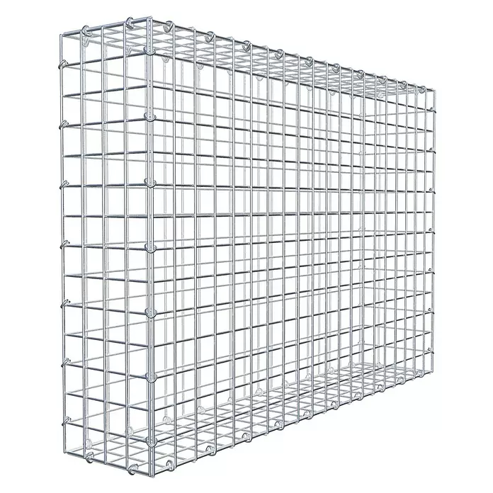 Gabiona Gabione - 100 x 20 x 70 cm, Stahl, Maschenbreite: 50 mm, Maschenhöhe: 50 mm, C-Ring - Leerer rechteckiger silberner Gabionenkorb aus verzinktem Draht für die Landschaftsgestaltung.
