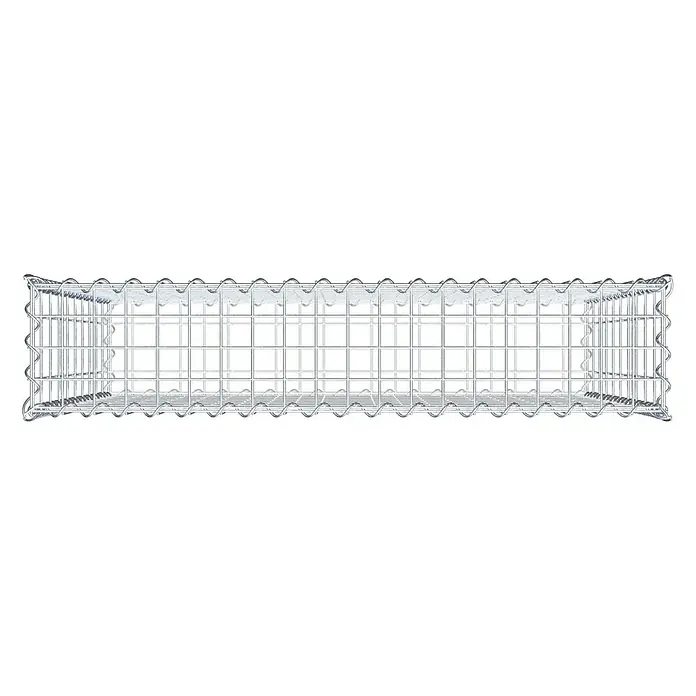 Gabiona Gabione - 100 x 20 x 100 cm, Metall, Maschenbreite: 50 mm, Maschenhöhe: 100 mm - Draufsicht auf einen Gabionenkorb aus verzinktem Draht. Der Steinkorb ist leer und rechteckig.
