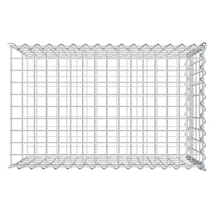 Gabiona Gabione Typ 2 - Zum Anbau in der Länge, 80 x 50 x 50 cm, Stahl, Maschenbreite: 50 mm, Maschenhöhe: 100 mm, Spirale - Leerer rechteckiger Gabionenkorb aus silbernem Drahtgeflecht.