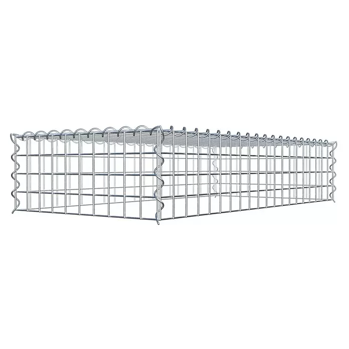 Gabiona Gabione Typ 3 - Zum Anbau in der Höhe, 100 x 50 x 20 cm, Stahl, Maschenbreite: 50 mm, Maschenhöhe: 50 mm, Spirale - Rechteckiger, leerer Gabionenkorb aus silbernem Metallgeflecht mit Spiralverbindern.