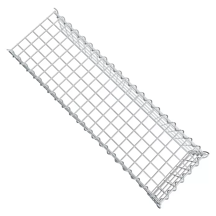 Gabiona Gabione Typ 4 - Zum Anbau in Länge & Höhe, 100 x 30 x 20 cm, Stahl, Maschenbreite: 50 mm, Maschenhöhe: 50 mm, Spirale - Silberner Metall-Gabionenkorb aus geschweißtem Drahtgeflecht, mit Spiralverbindern montiert.