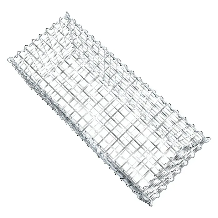 Gabiona Gabione - 100 x 40 x 40 cm, Metall, Maschenbreite: 50 mm, Maschenhöhe: 50 mm - Das Bild zeigt einen rechteckigen Gabionenkorb aus verzinktem Drahtgeflecht, der zur Befüllung mit Steinen für den Garten- und Landschaftsbau dient.