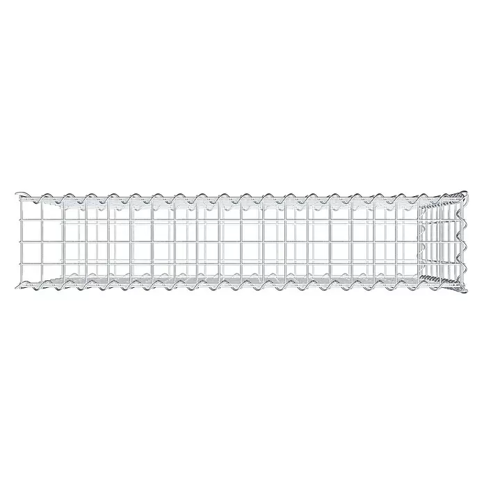 Gabiona Gabione Typ 2 - Zum Anbau in der Länge, 100 x 20 x 70 cm, Stahl, Maschenbreite: 50 mm, Maschenhöhe: 100 mm, Spirale - Leerer, rechteckiger Gabionenkorb aus silberfarbenem verzinktem Drahtgeflecht.