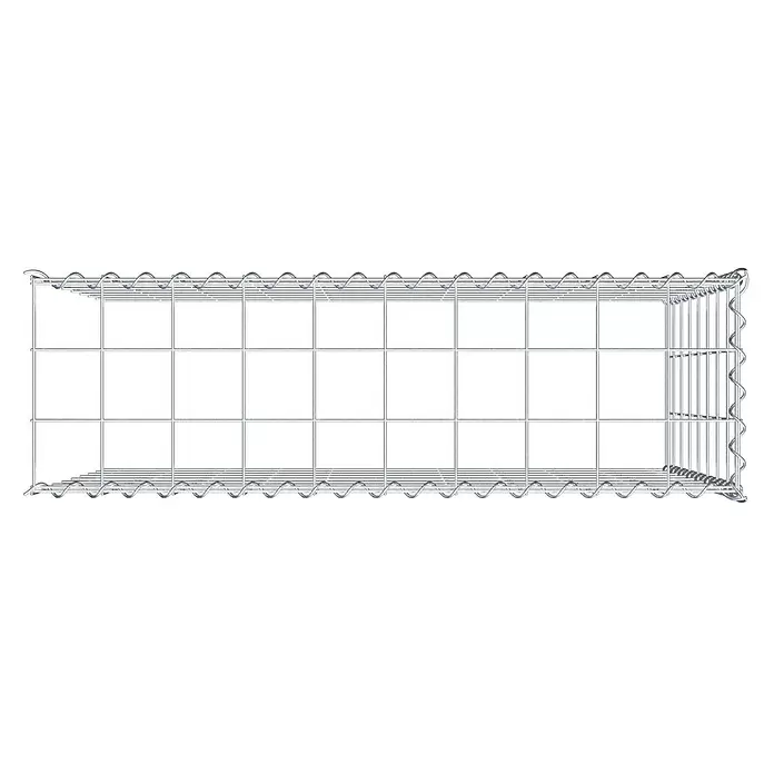 Gabiona Gabione Typ 4 - Zum Anbau in Länge & Höhe, 100 x 30 x 80 cm, Stahl, Maschenbreite: 100 mm, Maschenhöhe: 100 mm, Spirale - Rechteckiger Gabionenkorb aus silbernem Drahtgeflecht, leer und offen.