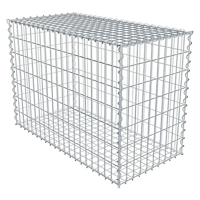 Gabiona Gabione - 100 x 50 x 70 cm, Metall, Maschenbreite: 50 mm, Maschenhöhe: 100 mm - Das Bild zeigt einen Gabionenkorb aus Drahtgeflecht, der für den Garten- und Landschaftsbau geeignet ist. Ideal zur Hangsicherung und dekorativen Gestaltung.